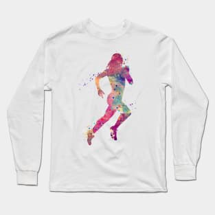 Girl Running Watercolor Silhouette Long Sleeve T-Shirt